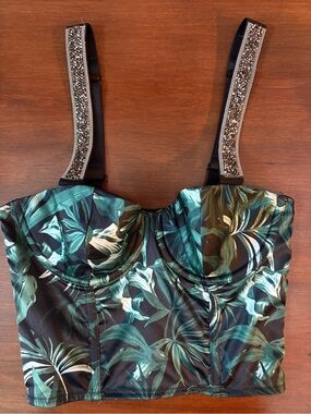 Victoria's Secret Very Sexy Palm Print Bustier with rhinestone straps 32B